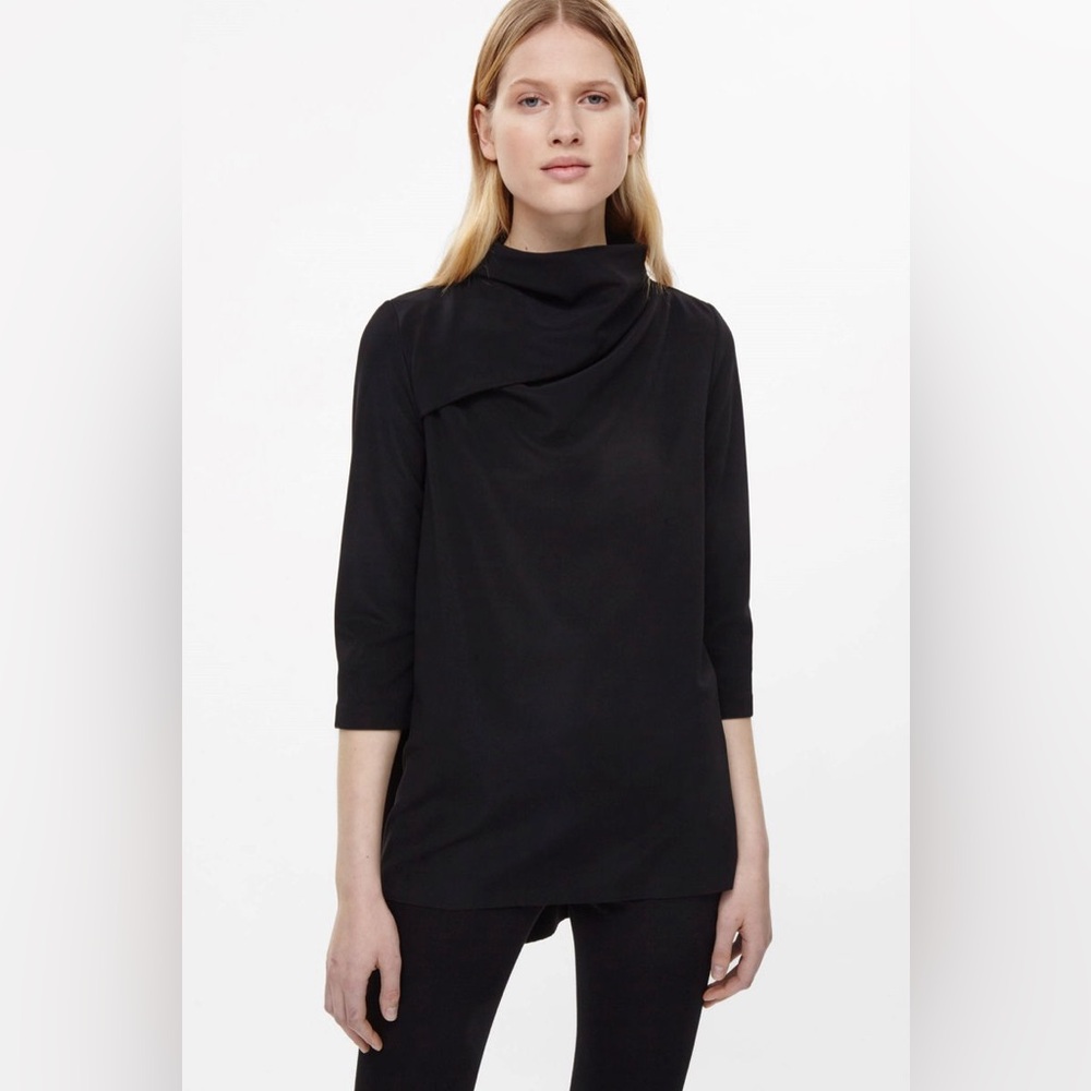 COS Drape Collar A-line Top in dark navy blouse size S